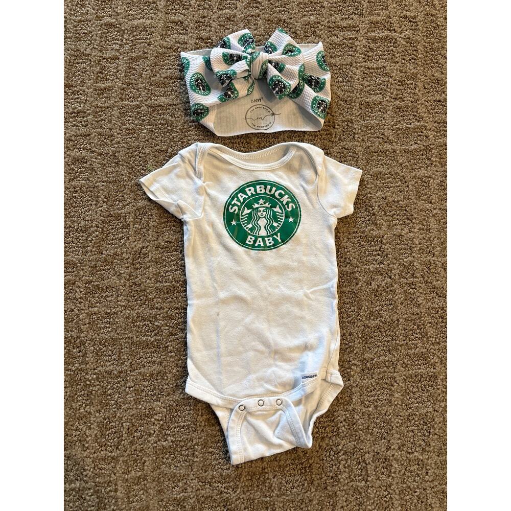 6-9 Month Baby Starbucks Onesie and Headband
